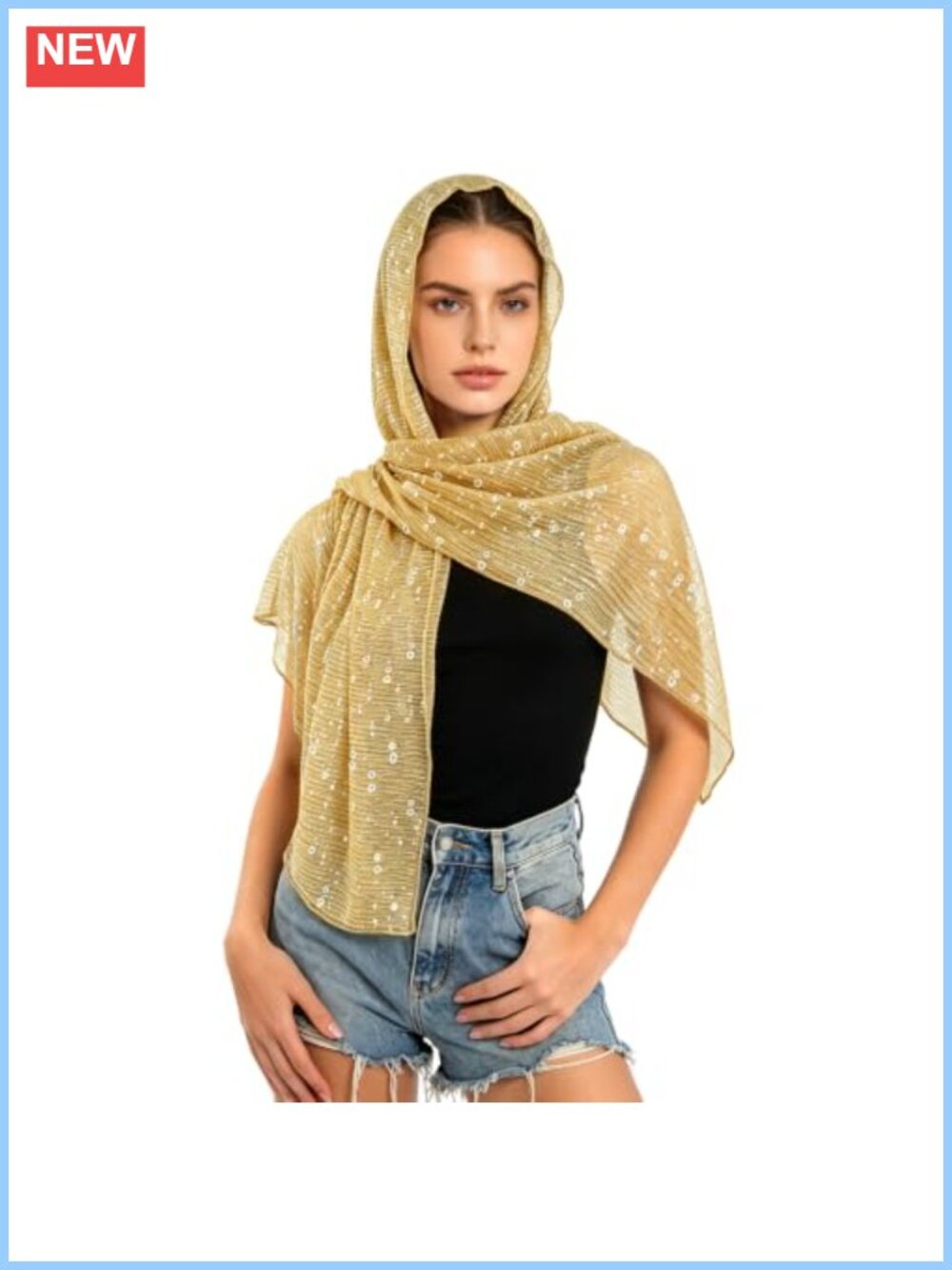 Sequin Scarf Rave Festival Hijab Head Wrap Sheer Shawl